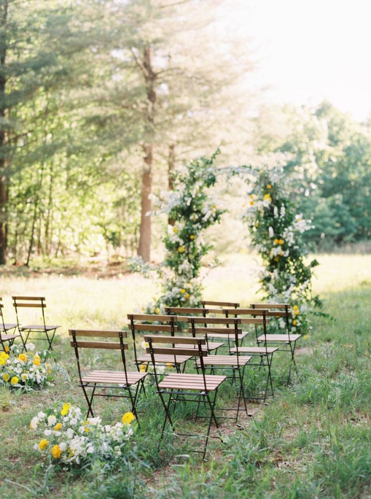 A humble wooden grove made the perfect ceremony space for a micro-wedding.